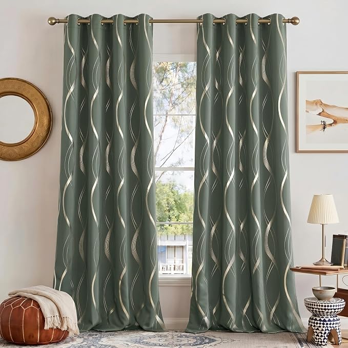 NICETOWN Blackout Curtains 84 inch Length 2 Panels Set, Dark Mallard, Noise by NICETOWN