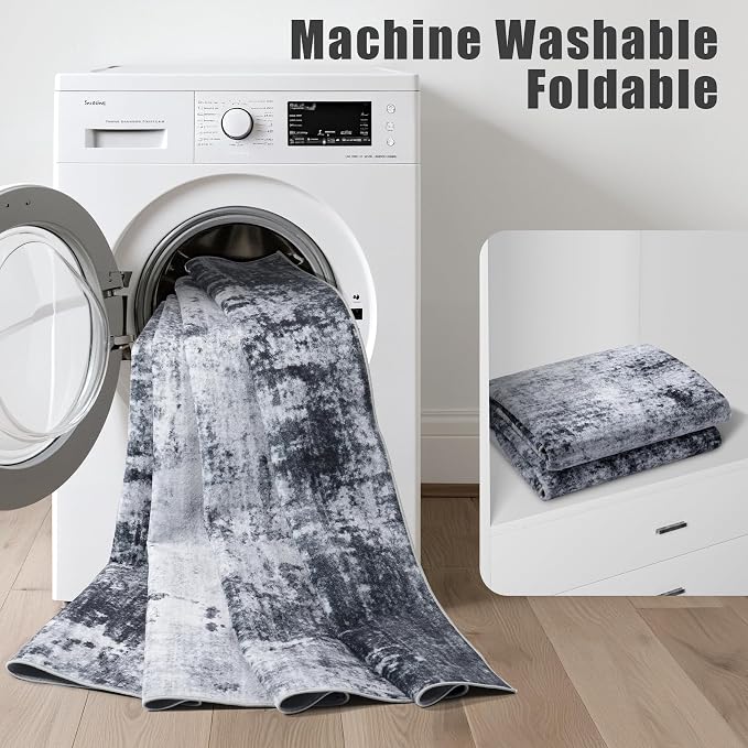 2x6 Washable Runner Rug：Modern Abstract Kitchen Carpet Black | - Image 5