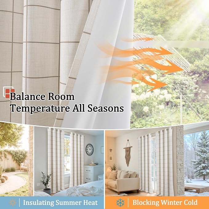 Plaid Blackout Curtains 96 Inch Long, 52 Wide 2 Panels, Thick Boho Patterned - Image 7