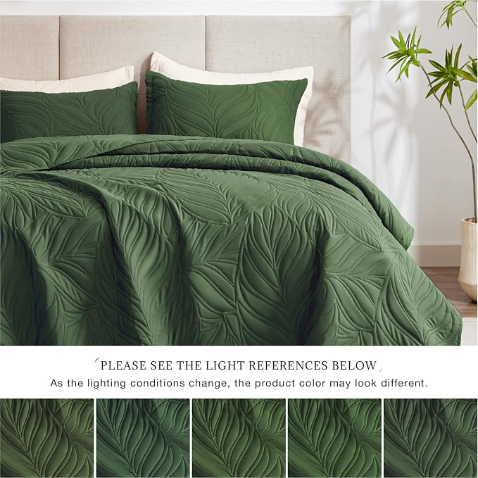 EXQ Home Quilt Set King Size Olive Green 3 Piece, Lightweight Soft Coverlet - Image 6