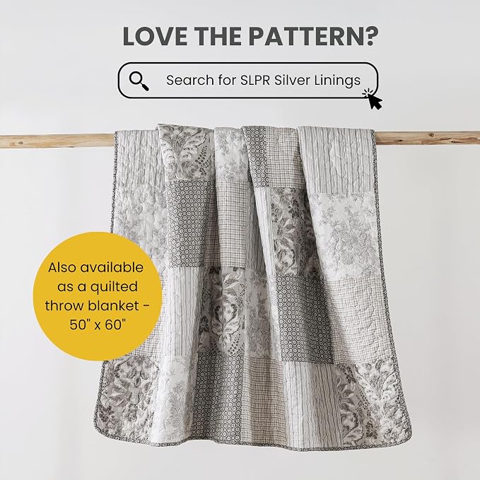 SLPR - Silver Linings Patchwork Gray Cotton Quilt Set, King - Image 8