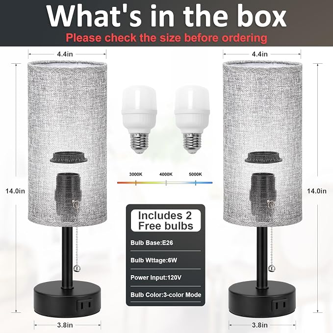 Grey Bedside Table Lamps Set of 2 - Image 5