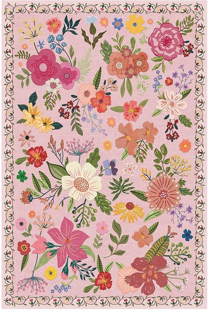 Latte&Fog Floral Area Rugs 6x9, Large Washable Pink Rugs - Image 5