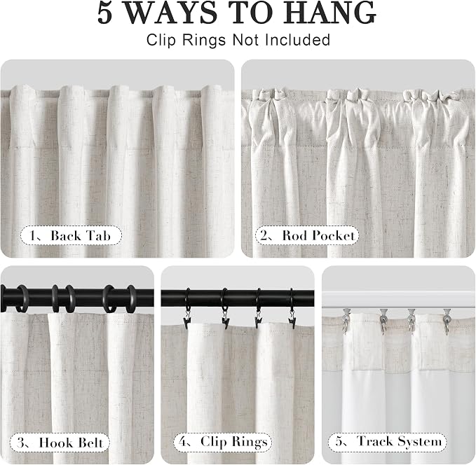 Joywell 100% Blackout Extra Long Linen Curtains 120 Inch - Image 2