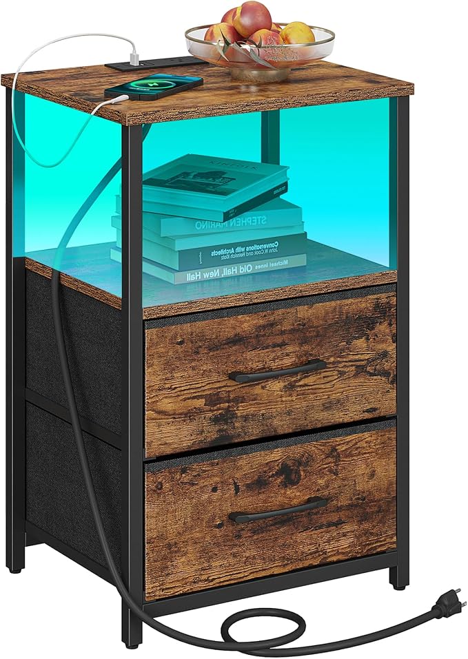 TUTOTAK LED End Table with Charging Station, Night Stand | Side Table with 2 by ChoosetutotakFurnitureBuildYourCozyHome