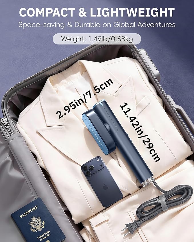 OGHom Steamer for Clothes, 110-240V Travel Steamer & Iron 2 in 1, 1000W Powerful Steam, Portable Handheld Garment Wrinkle Remover, 30s Fast Heat-Up with 3-mode Steam Control, for Global & Europe-Blue