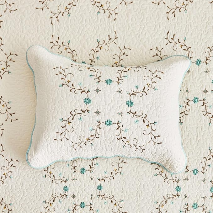 ROOMLIFE Quilt Set King Size 3D Floral Embroidery Pattern 3-Piece Cotton | - Image 6