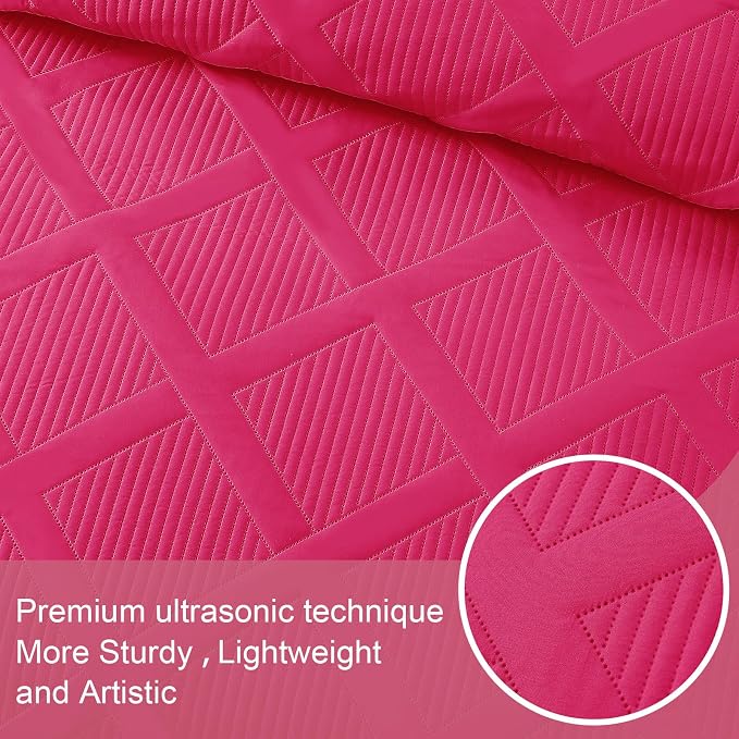Exclusivo Mezcla Twin Size Quilt Set, Hot Pink | Soft Bedspreads - Image 4