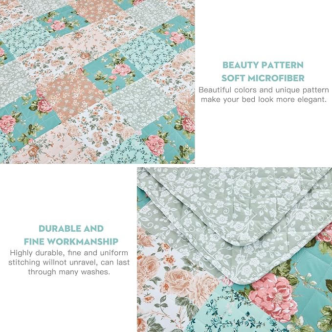 DaisyHuang Oversized King Bedspread, Farmhouse Patchwork Floral Quilt Bedding - Image 6