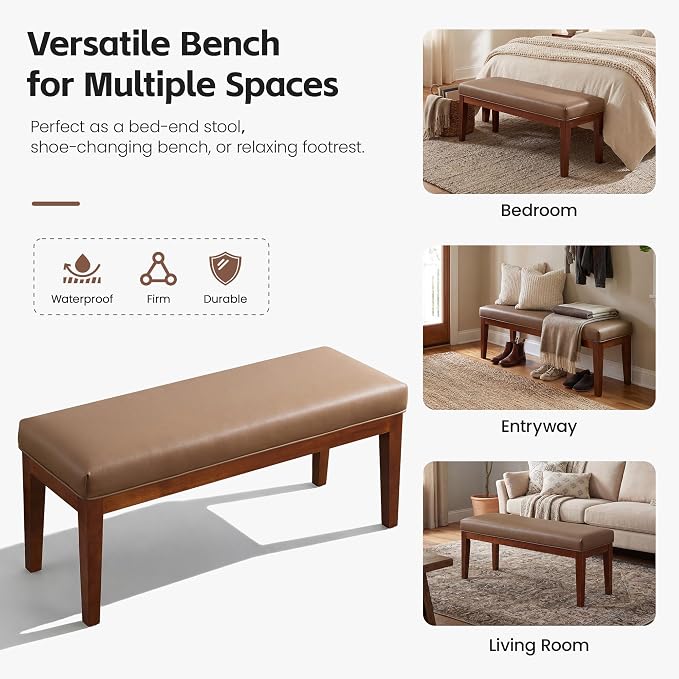 43.5" Upholstered Bedroom Bench, Faux Leather Entryway Bench - Image 6