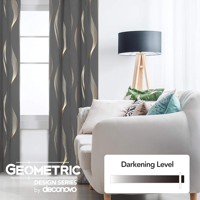 Deconovo Curtains for Living Room, Pattern Blackout Curtains 63 Inches Long | - Image 3