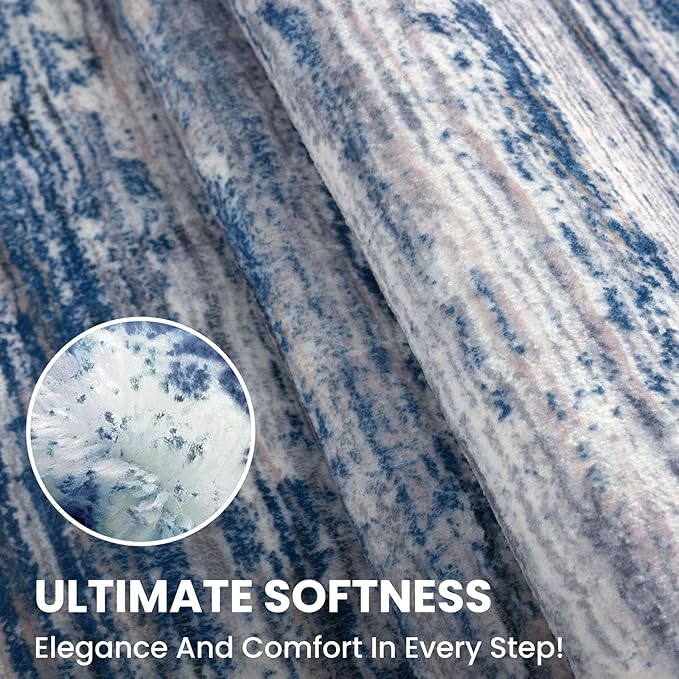 6x9 Modern Abstract Area Rug for Bedroom, Navy Blue Gray Neutral Multi Large Super Soft Washable Rug with Non-Slip, Non-Shedding Rugs for Living Room, Indoor Door Mat for Office Home Décor