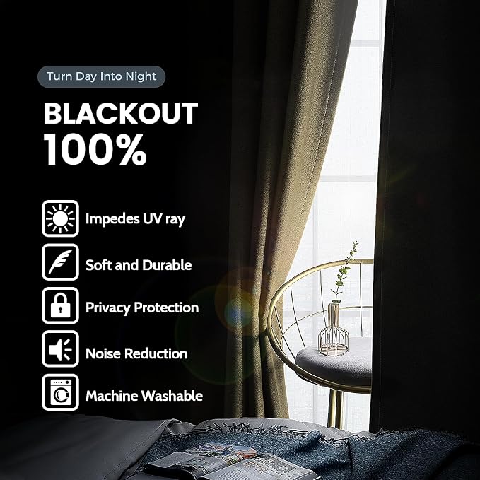 SimpleHome Light Cream 100% Blackout Curtains Room Darkening Living Room 84 | - Image 3