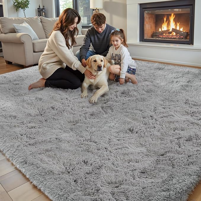 5x8 Light Grey Shag Area Rug for Living Room, Fluffy Plush Carpet | Non-Slip - Image 8