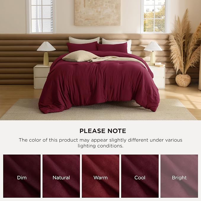 Bedsure Full Comforter Set, Dark Red Soft Prewashed Bedding - Image 8