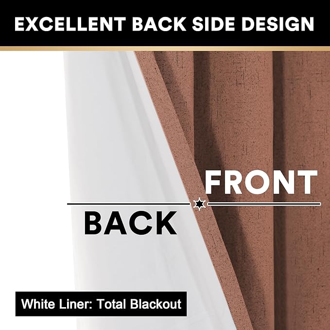 PrinceDeco Blackout Linen Drapes 108 Inches Long Extra Wide Patio Door Curtains for Sliding Glass Door Thermal Curtains Room Divider Drapes for Living Room/Bedroom,100 X L108 Inch,Washed Spice