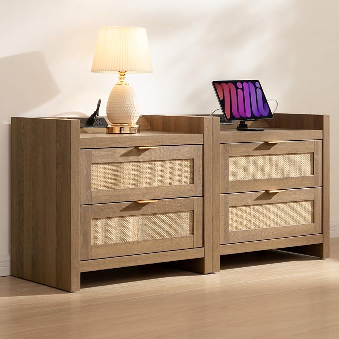 SICOTAS Rattan Nightstand Set of 2, Bedside Table - Image 8