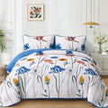WONGS BEDDING Blue Quilt Set Queen Size, Cute Floral Botanical Bedspread by WONGSBEDDING