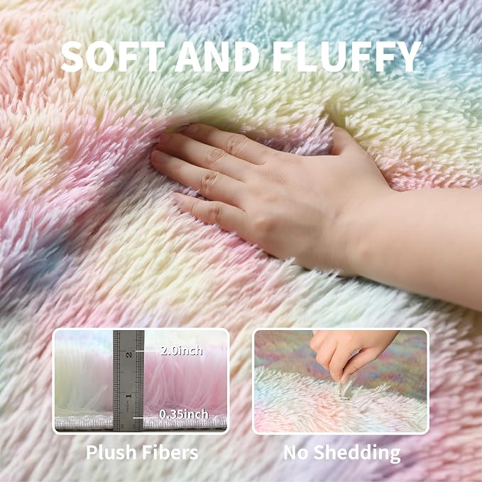 6x9 Rainbow Unicorn Rug for Kids Bedroom, Soft Plush Shag Carpet | Pastel - Image 3