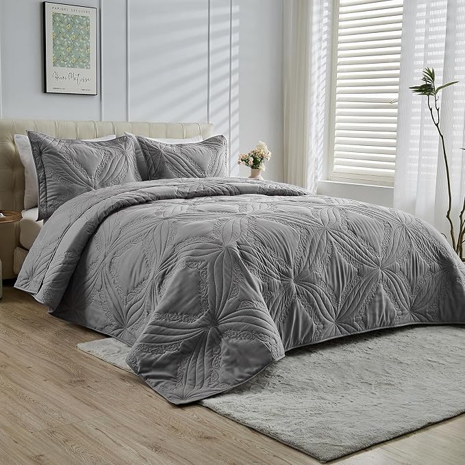 Kingnex Oversized King Bedspreads 128x120 Ultrasonic Quilted Dark Grey | Extra by Kingnex