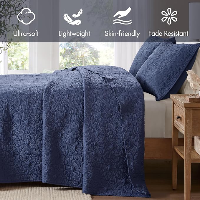 Madison Park Queen Quilt Bedding Set, Cottage-Inspired Damask, Classic Stitch - Image 2