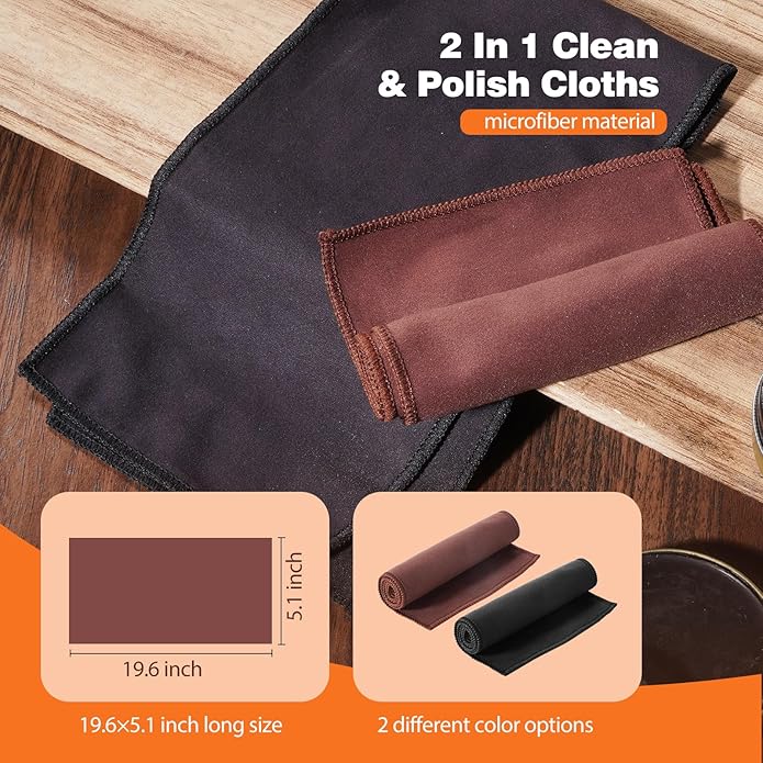 TOPUS Valentines Day Gifts Shoes Polish Kit, 3 Pieces Horsehair Brushes in 6.7in Handle, 1.4oz Black Brown Shoe Polisher