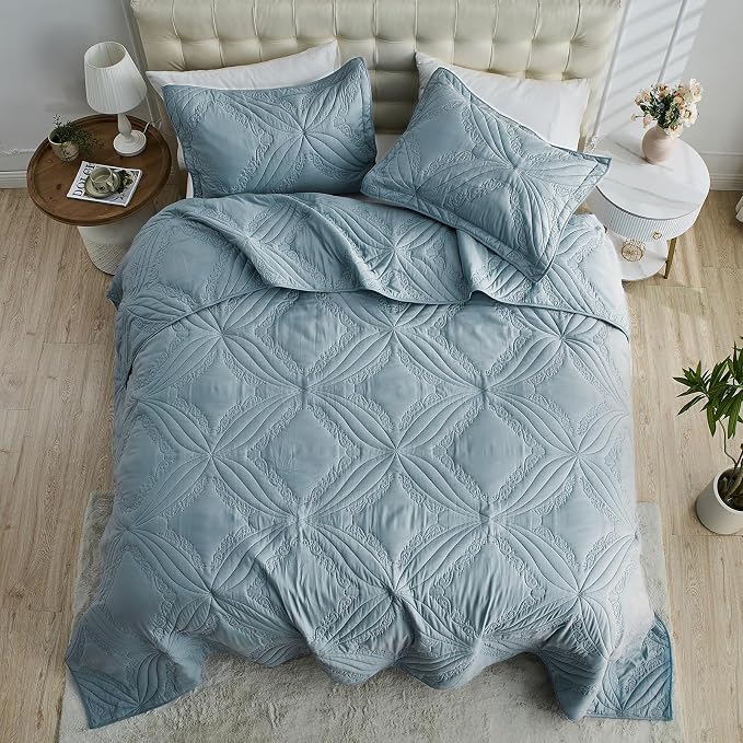 Kingnex Oversized King Bedspreads 128x120 Ultrasonic Quilted Blue | Extra Wide - Image 4