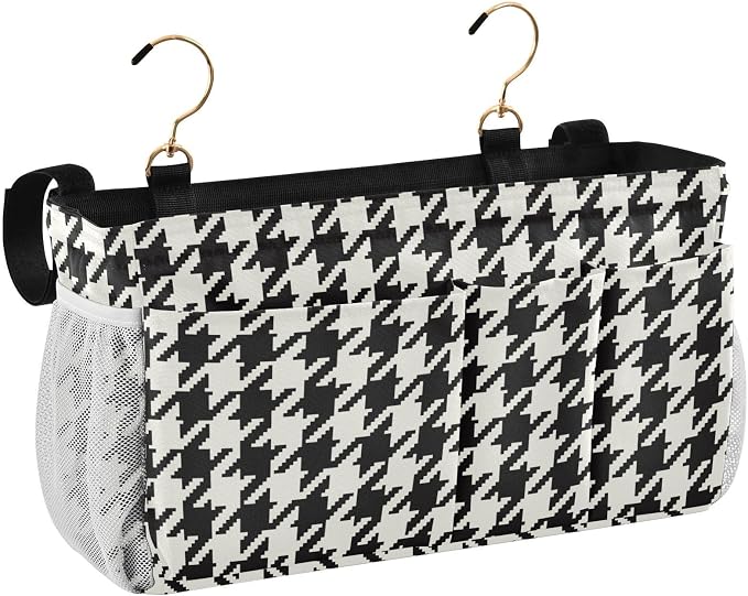Classic Houndstooth Print Bedside Caddy Storage Bag Bedside Organizer by KOPIRIT