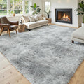Area Rugs 9x12 Living Room, Light Grey Tie-Dyed Large Shaggy Plush Carpet | by Junhejiamei