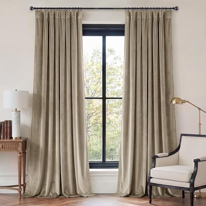 Beige Velvet Curtains for Living Room, W52 x L84 inches, 2 Panels | Privacy by StangH