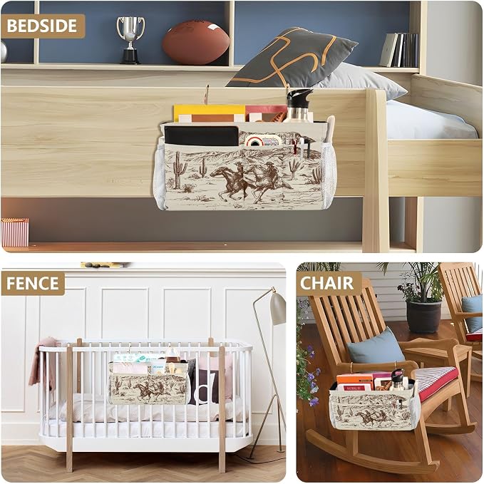 Western Cowboys tag8 Bedside Caddy Storage Bag Bedside Organizer - Image 8