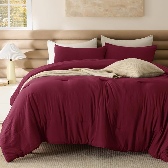 Bedsure Full Comforter Set, Dark Red Soft Prewashed Bedding - Image 2