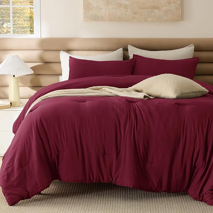 Bedsure Queen Comforter Set, Dark Red Soft Prewashed Bedding - Image 2