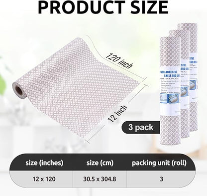 RAY STAR 12X120 Inch Shelf Liner for Kitchen Cabinets, Non-Adhesive Cabinet Liner Washable, PVC Drawer Liner for Dresser Non-Slip Bathroom (Circle)(3 Roll)