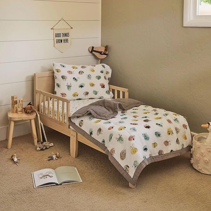 Little Unicorn Toddler Bedding 3-Piece Set | Super Soft & Breathable Muslin Fabric | for Convertible Cribs & Toddler Beds (Watercolor Critters)