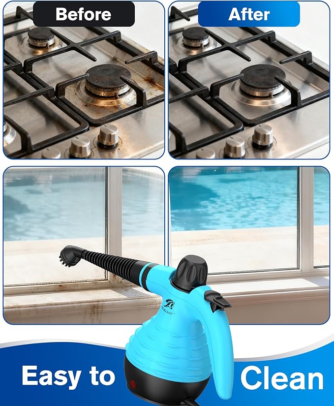 MLMLANT Handheld Steam Cleaner, multi-functional portable steam cleaner with a safety lock and a 9-piece accessory set, suitable for steam cleaning carpets, sofas, mattresses, car seats, kitchens