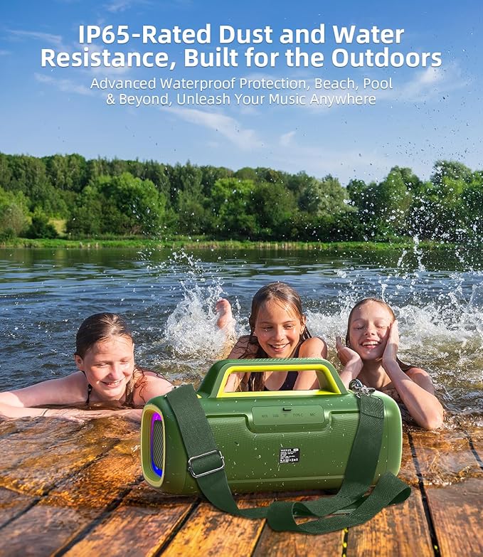 Portable Bluetooth Speaker Wireless,140W Peak Loud Sound with 2 Subwoofers and 2 Tweeters, Plus Bass Boost, IP65 Waterproof Outdoor Speaker, 24H Playtime, RGB Lights, TF/AUX/USB/Mic Input, Large Party