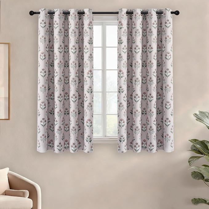 RYB HOME 100% Blackout Floral Curtains 63 Inches Long, Grommet Room Darkening - Image 2