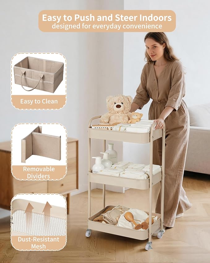 Baby Diaper Caddy, 3 Tier Rolling Cart - Image 8