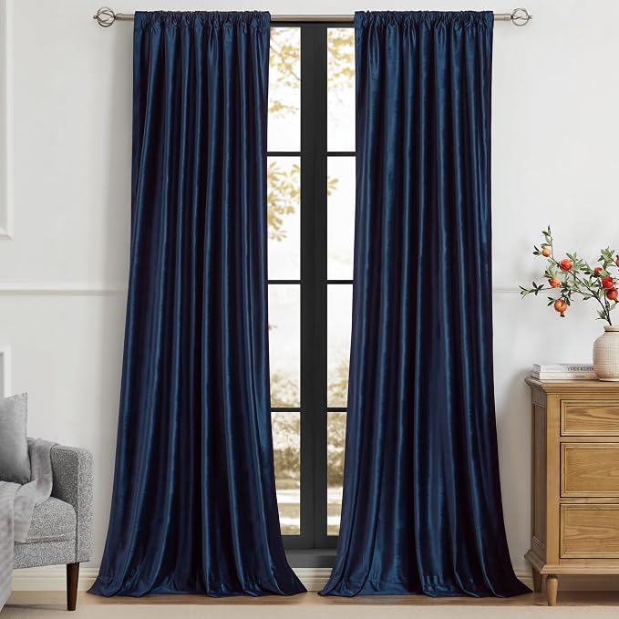 Navy Blue Velvet Curtains 84 inch Long - Image 3