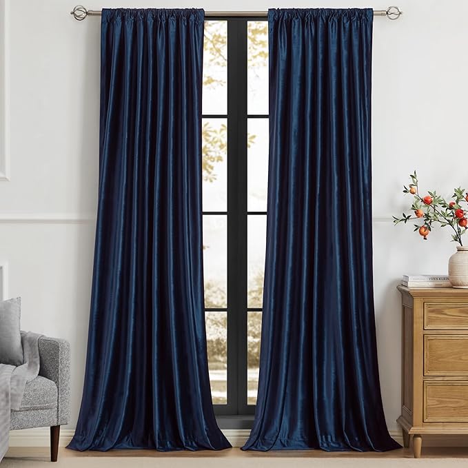 Navy Blue Velvet Curtains 63 inch Long - Image 3
