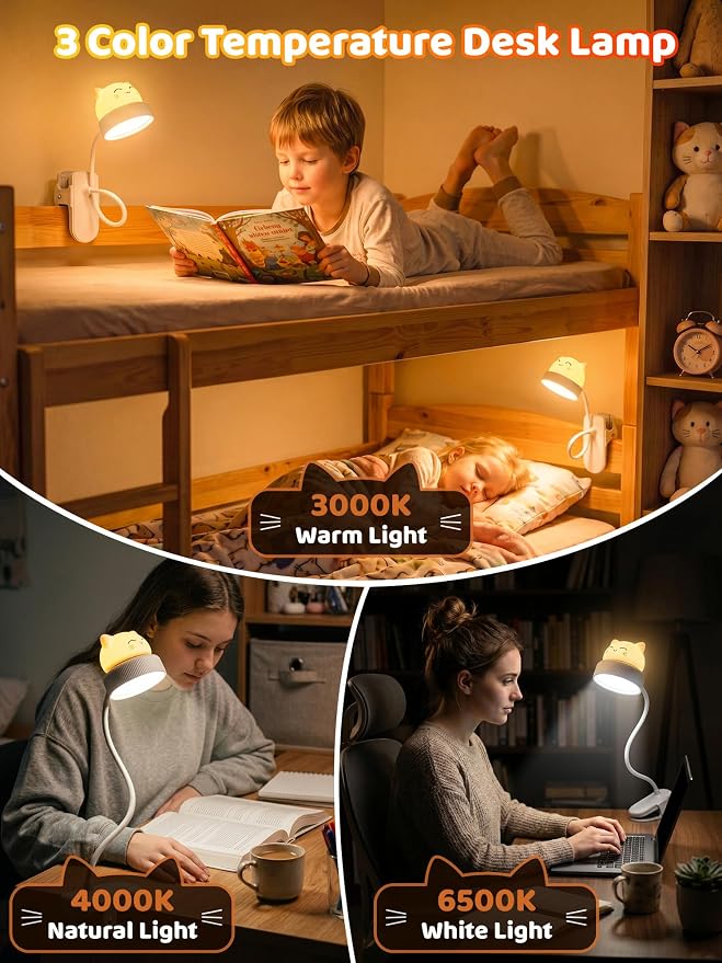 Cat Lamp, Dimmable RGB Clip on Light, Cute Desk Lamp Rechargeable Night Light | - Image 4