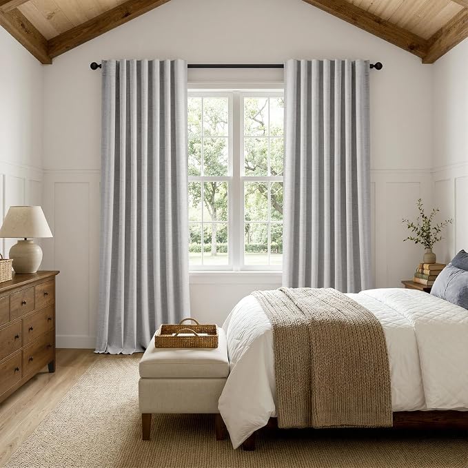 MIULEE 100% Blackout Linen Curtains 42 x 84 Inch Greyish White 2 Panels | - Image 8