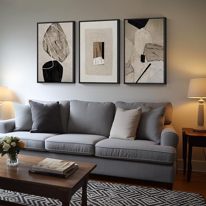 Large Framed Neutral Abstract Wall Art - Image 2