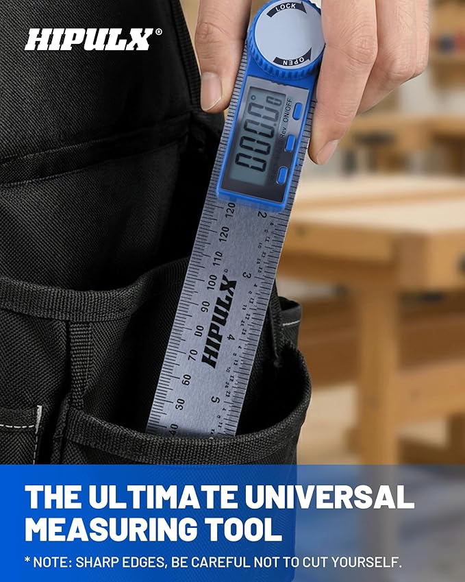 HIPULX Digital Angle Finder Ruler, 7 Inch 2-in-1 Stainless Steel Angle Finder Tool, 360° Digital Protractor with LCD Display for Woodworking, Construction, Reverse Angle Measurement