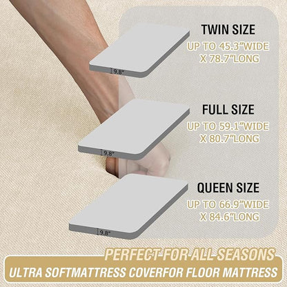 H.VERSAILTEX Full Size Armless Futon Mattress Covers for Traditional Japanese Futon Mattress Soft Chenille Couch Slipcovers Floor Mats Sofa Protector Zippered Sleeper Sofa Cover,Beige