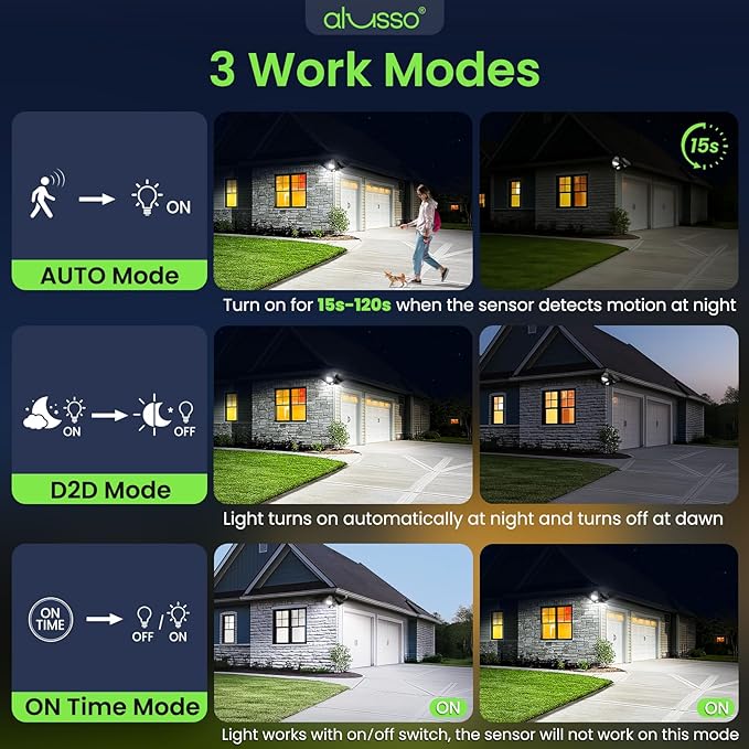 ALUSSO LED Security Lights Motion Sensor, 25W 2000LM Flood Lights Outdoor Motion Sensor with Remote, Dimmable Brightness 3000K-6500K CCT IP65 Security Light ETL Listed for House Garage Yard, 2 Pack