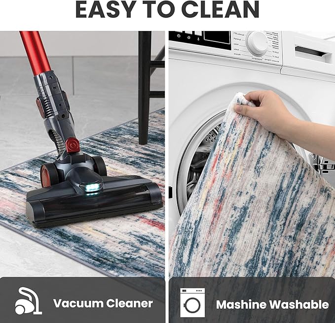 2x3 Modern Abstract Rug for Entryway, Teal Blue Peach Gray Multi Super Soft Small Washable Area Rugs, Non-Slip Low-Pile Mat Carpet for Kitchen, Bedside, Indoor Door Mat