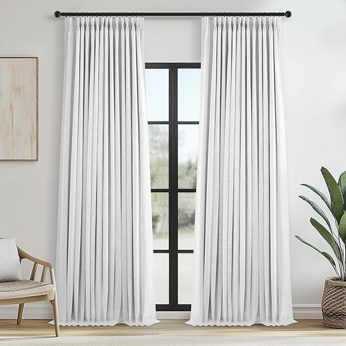 Cream White Pinch Pleated Curtains 96 Inch Long, 100% Blackout Thermal by Topfinel