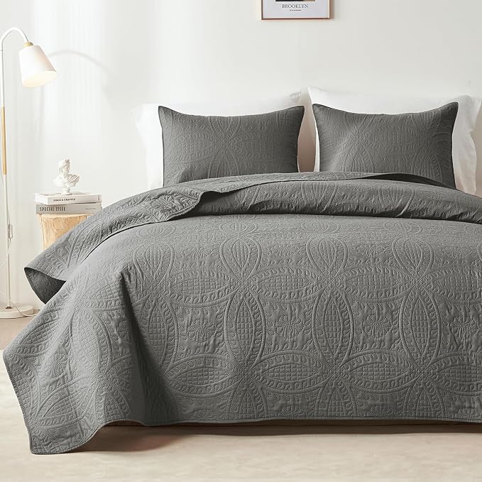 akkialla Dark Grey King/Cal King Quilt Set, Ultrasonic Lightweight Bedspread by akkialla